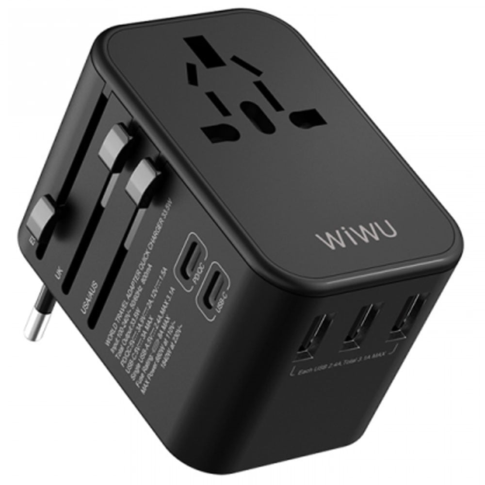 WiWU Travel Plug Adapter / 3 USB + 1 Type-C Port / Universal Plugs / 45W Power