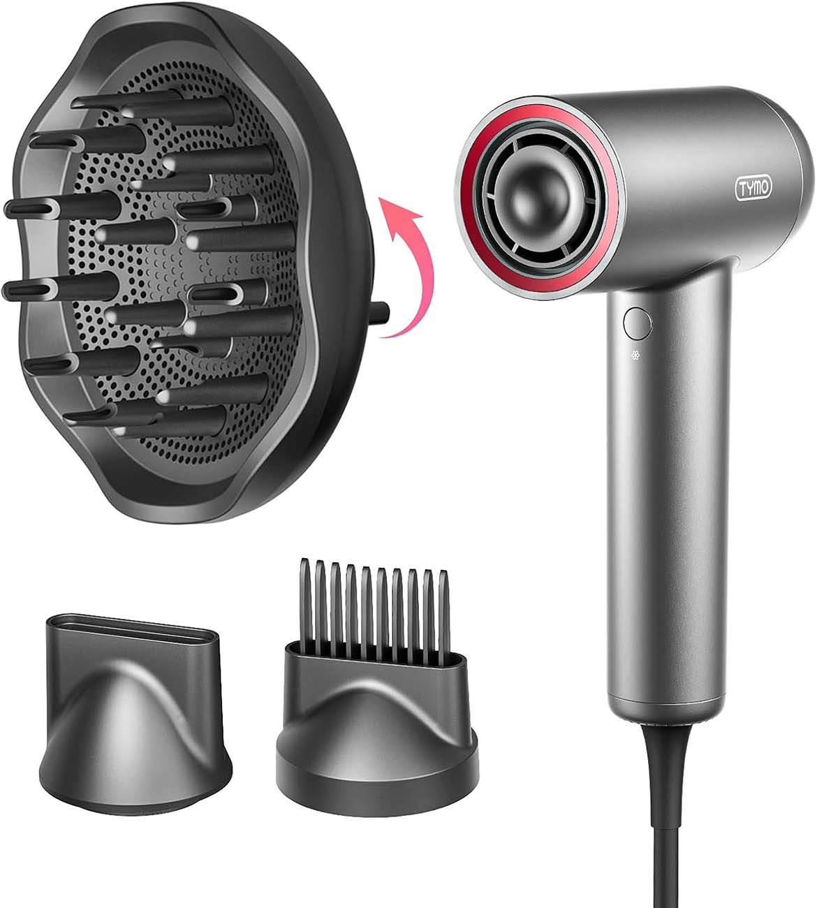 TYMO AirHype Lite Hair Dryer / With 3 Attachments / 4 Heat Settings / Compact & Portable