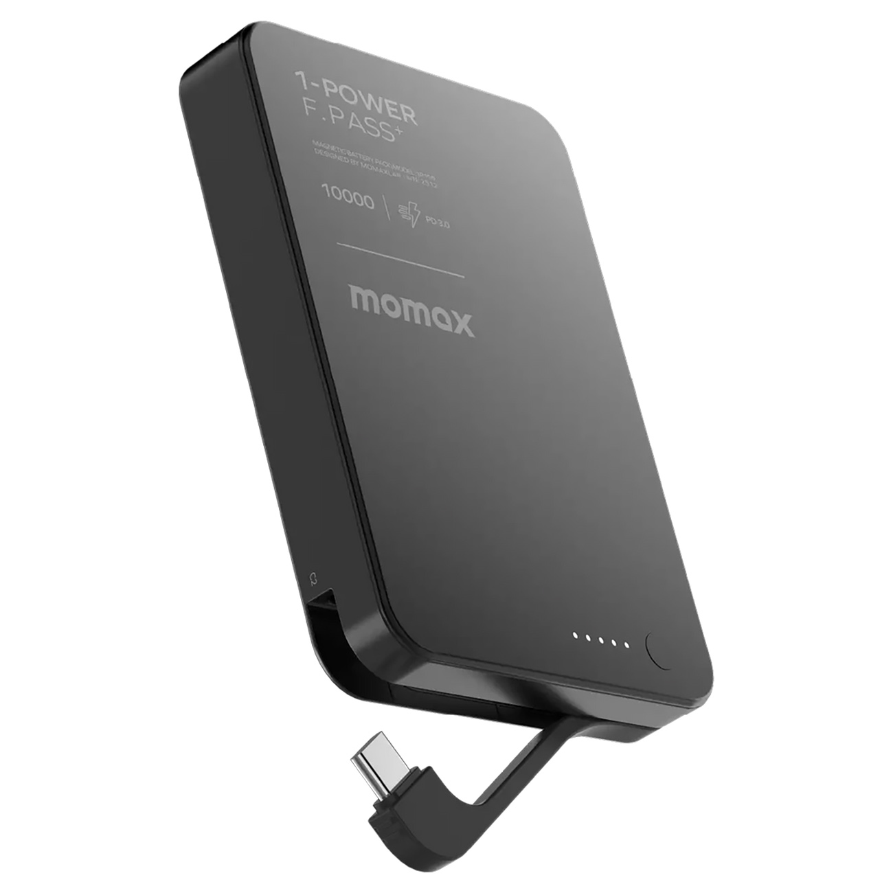 Momax +F.Pass Magnetic Power Bank / 10,000mAh Capacity / Built-in Type-C Cable / Black