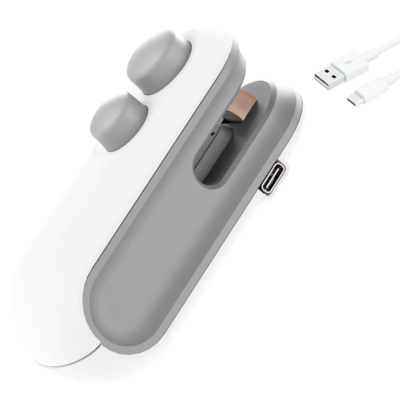 جهاز اغلاق الاكياس الحراري / يعمل بالبطارية / مع سكين صغير لقص الاكياس / ابيض