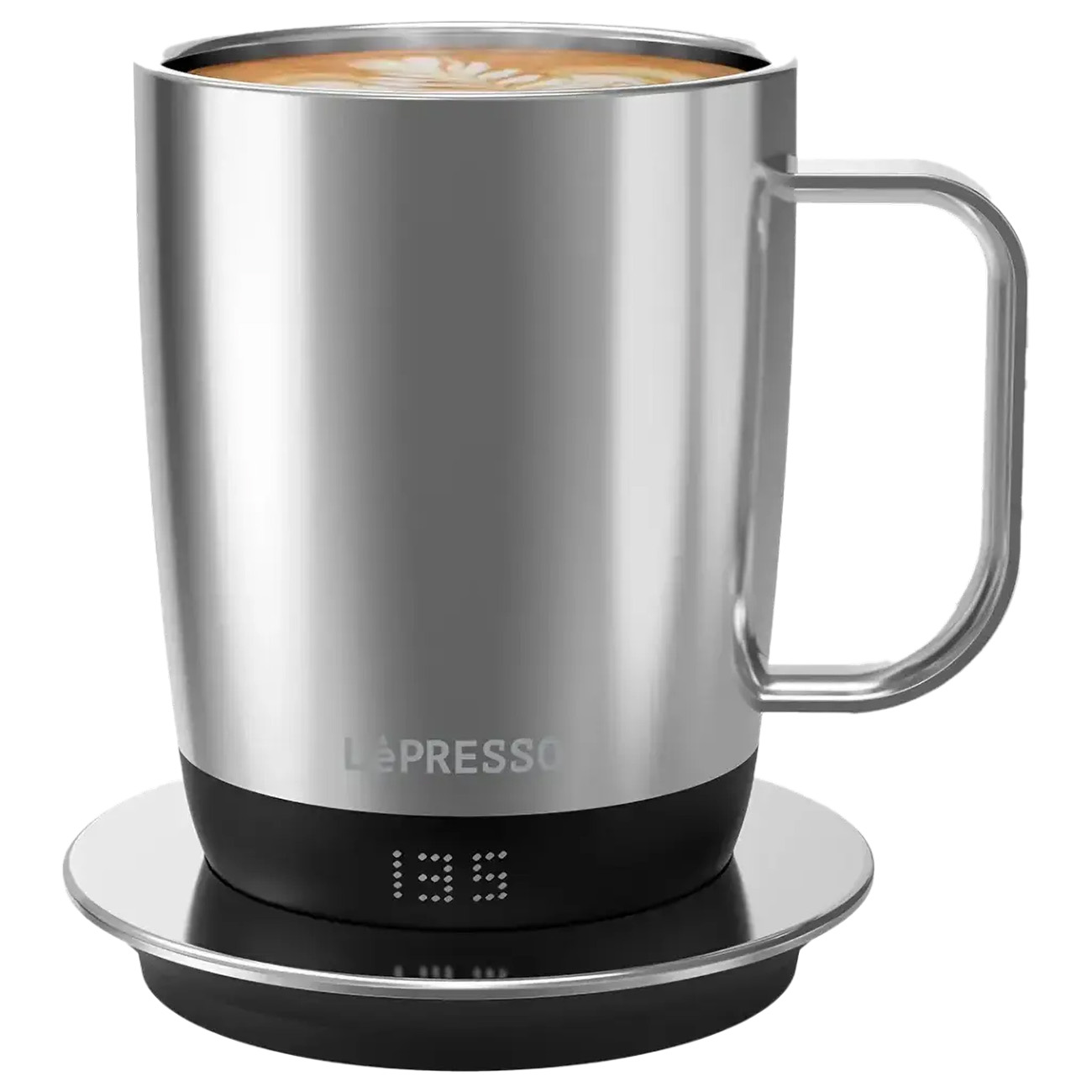 كوب سيراميك Aurelio الذكي من LePresso / مع قاعدة تحكم بالحرارة / يعمل بالبطارية / 300 مل / فضي 
