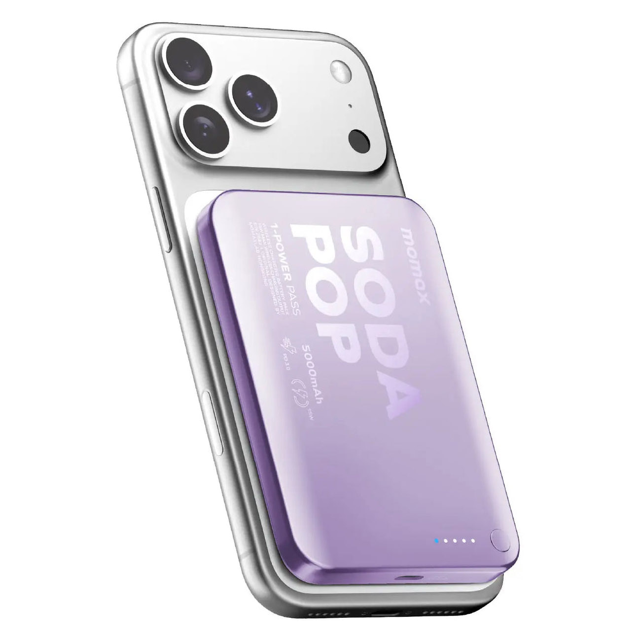 Momax Magnetic Power Bank / 5000mAh Capacity / 20W Type-C Port / Slim Design / Purple