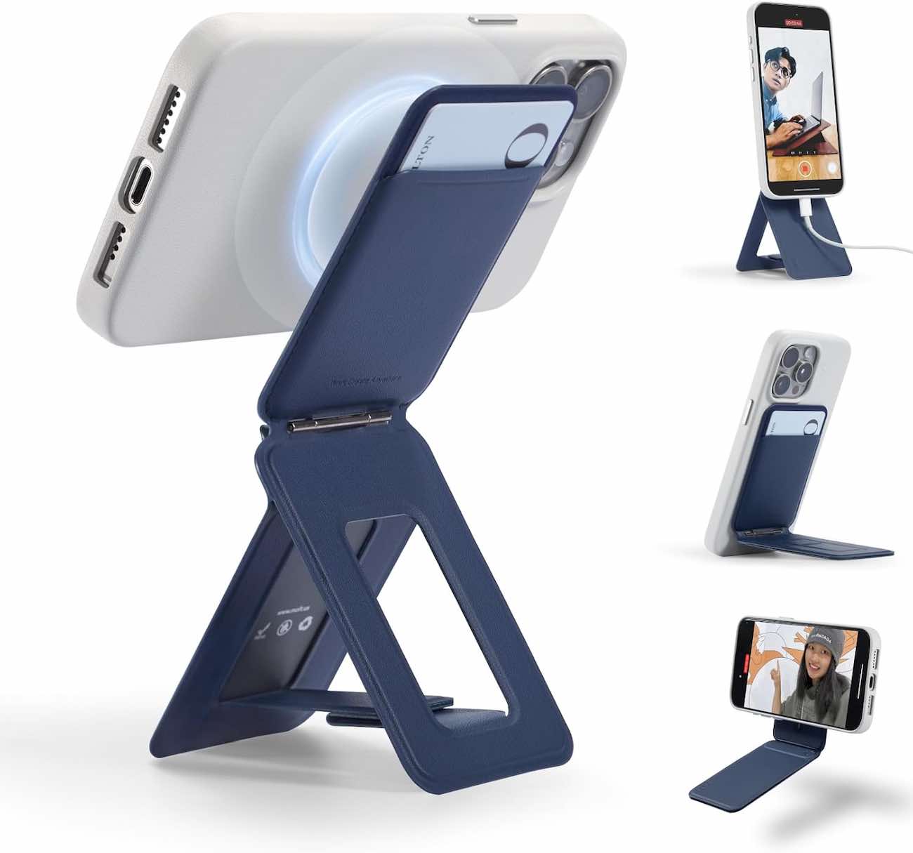 MOFT iPhone Stand & Tripod / Built-in Wallet / Folds & Converts to Tripod / MagSafe / Navy