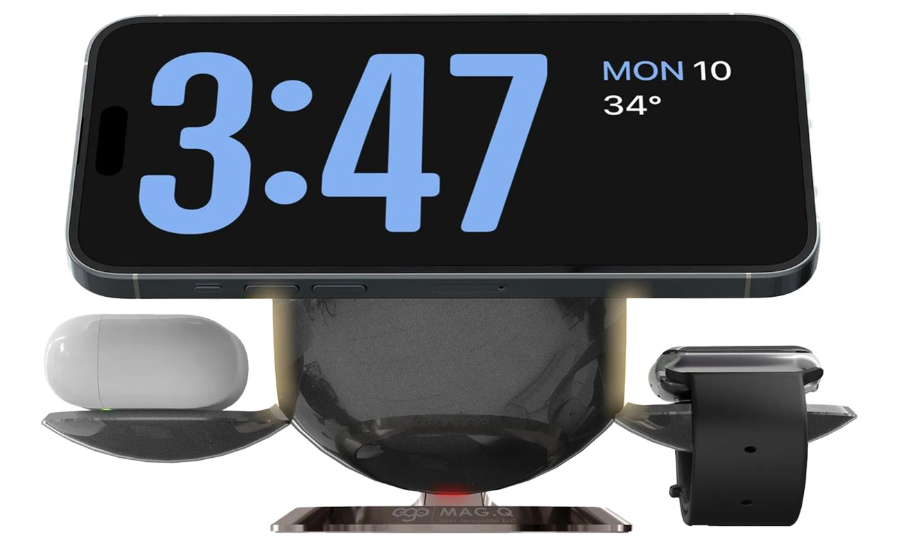 ego Mag.Qi2 Wireless Charger / For iPhone + Apple Watch + AirPods / 15W / Built-in Lighting / Black