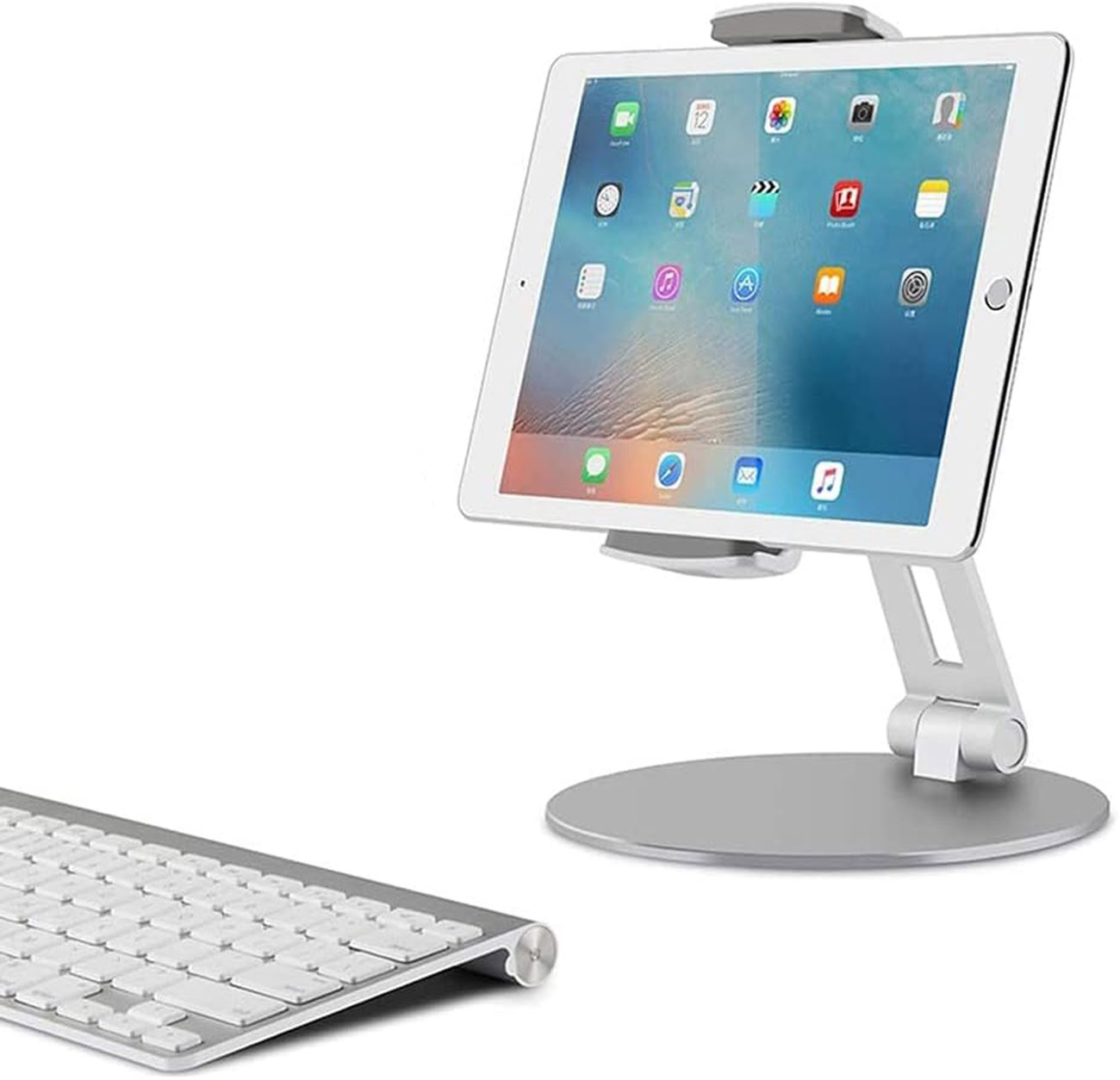 ستاند مكتبي لتثبيت الجوال و التابلت / يدعم اجهزة حتى 14 انش / فضي