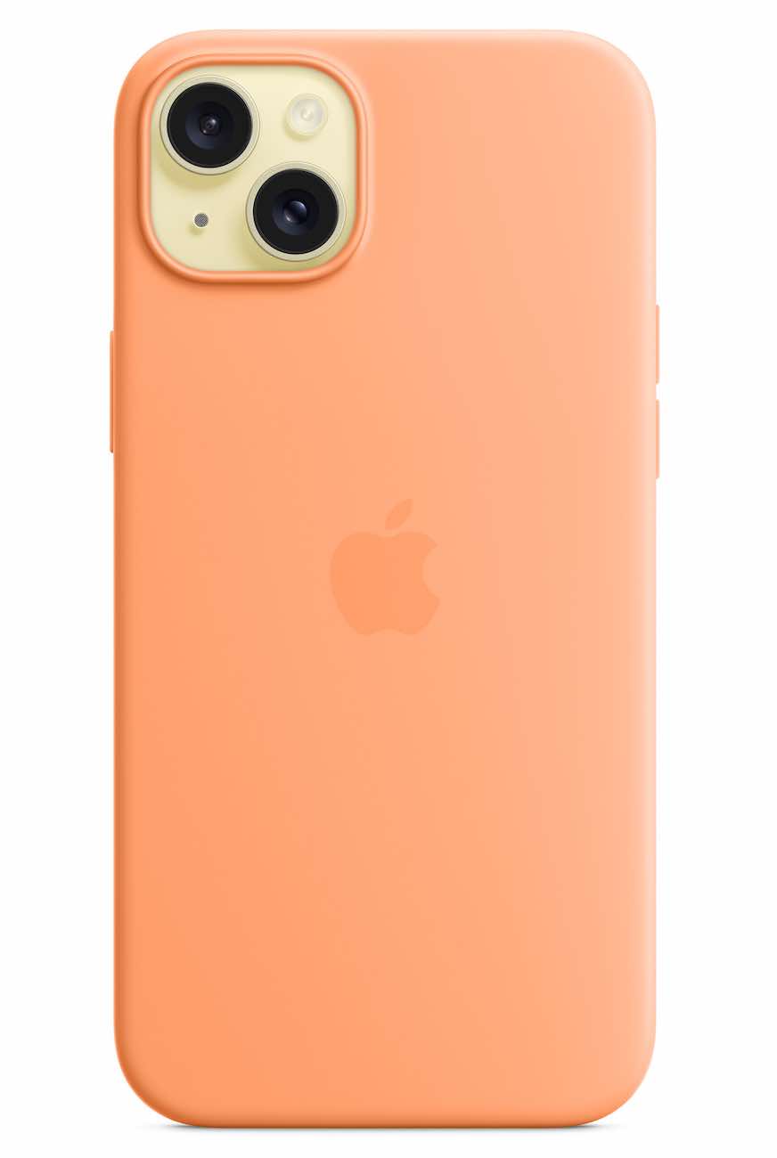Original Apple Silicone Case for iPhone 15 Plus / Supports MagSafe / Orange Sorbet