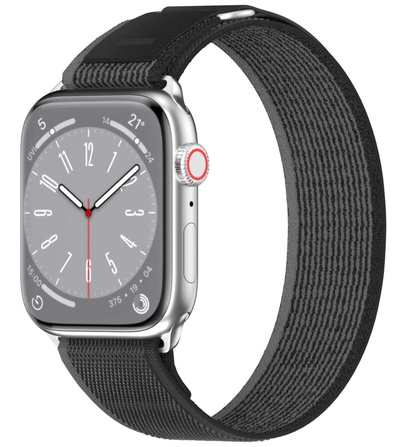 Apple Watch SwitchEasy Flex Woven Band / Sizes 44 / 45 / 49 / Sporty + Elegant / Black + Gray