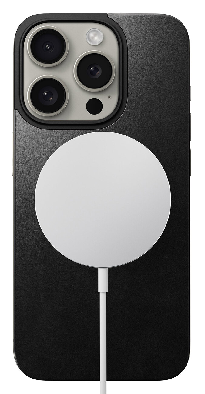 Nomad Magnetic Leather Back for iPhone 15 Pro / Black Leather in Qatar