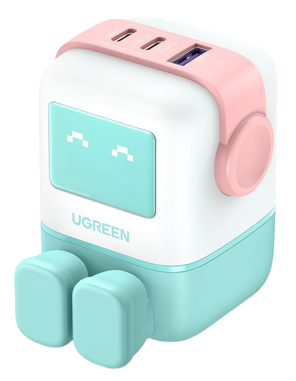 شاحن Nexode Robot اللطيف من UGreen / قوة 65 واط / يعطيك مدخلين تايب سي و مدخل USB / ازرق