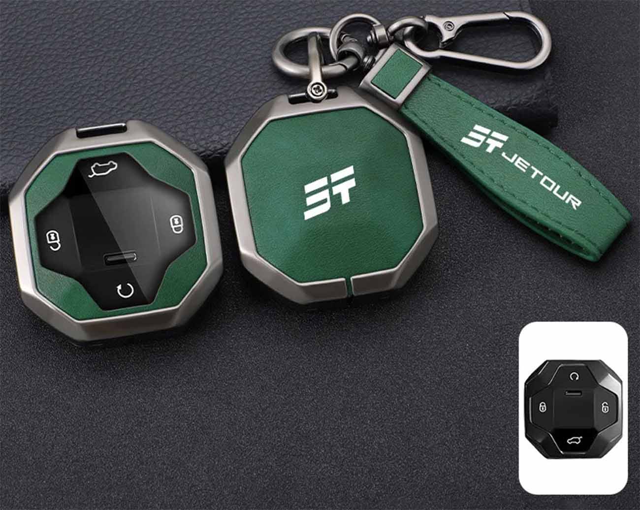 Jetour Traveler Car Remote Cover for 2023 & 2024 / Luxurious Leather / Green