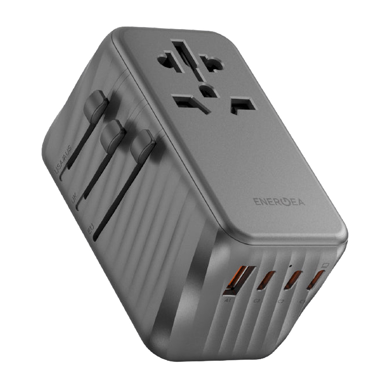 Energea Travel Adapter / 1 USB-A Port + 3 Type-C Ports / 120W Power / Supports All Countries