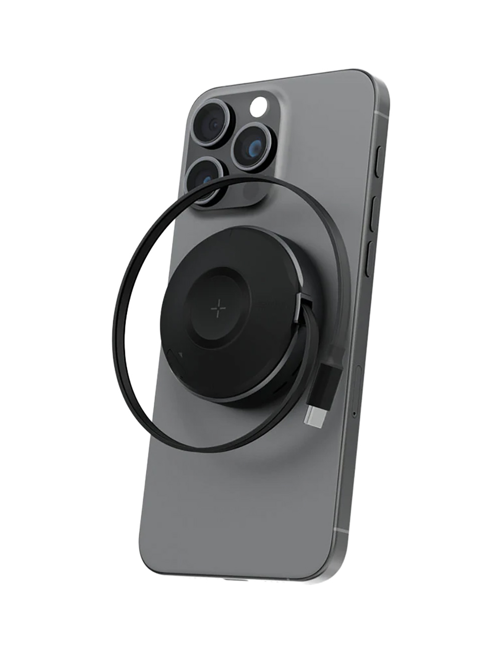 Energea Wireless Charger / For Phone + Watch / With Stand + Built-in Type-C Cable / MagSafe / Black