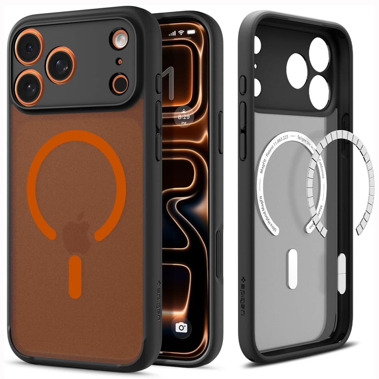 Spigen Ultra Hybrid Case for iPhone 17 Pro Max / Supports MagSafe / Frost Black Orange