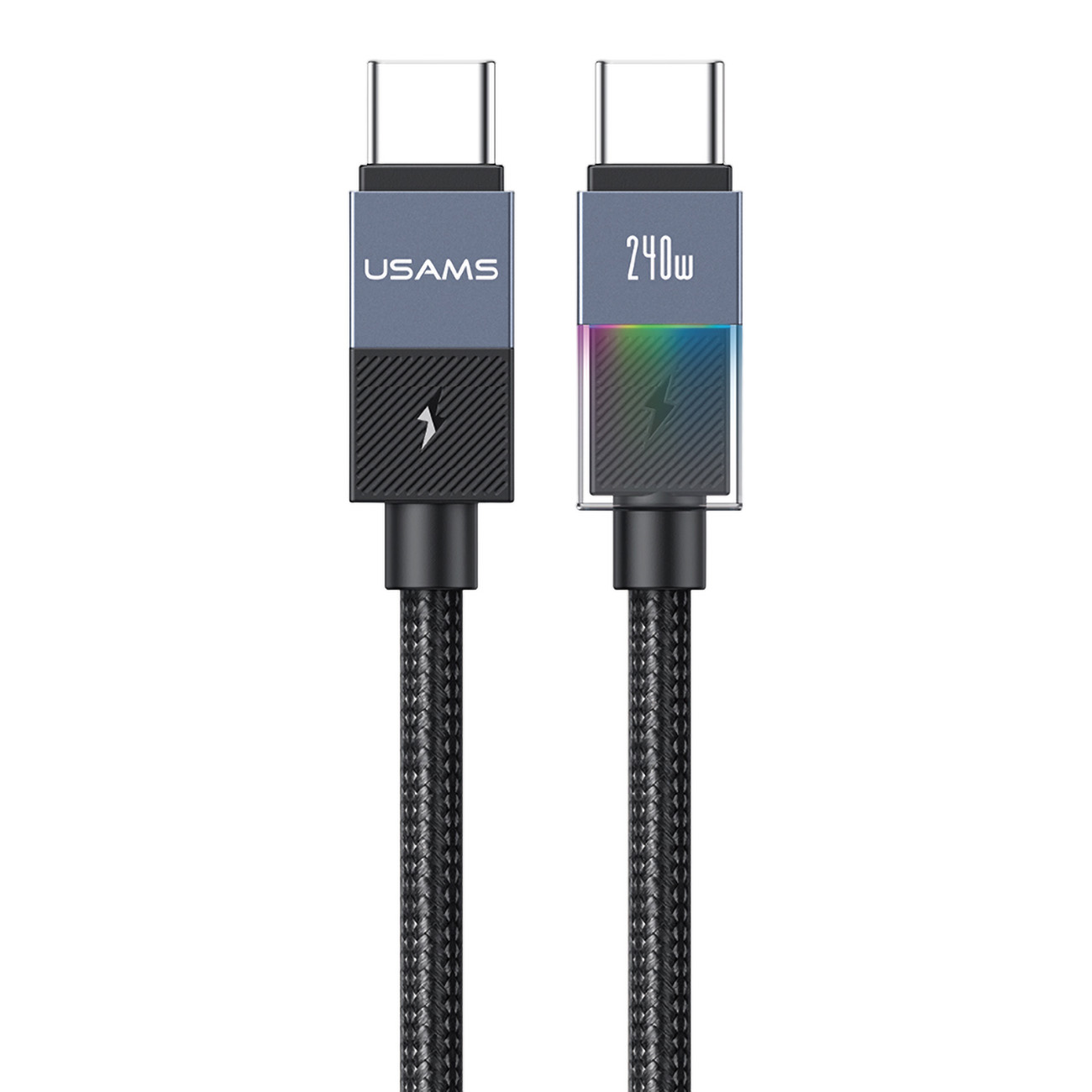 Usams Type-C to Type-C Cable / 240W Power / Built-in Light / 1.2m Length / Black