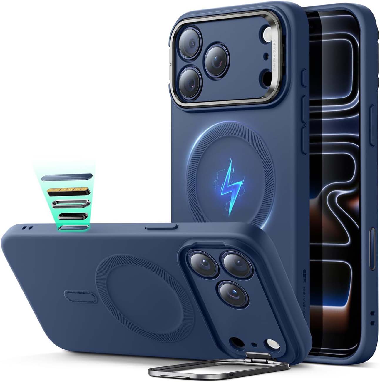 كفر ESR لايفون 17 برو ماكس / مع ستاند مدمج / يدعم MagSafe / سليكون / ازرق