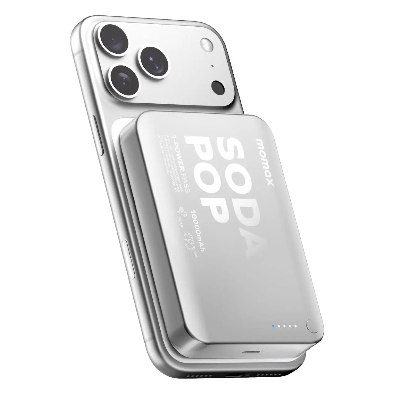 Momax Magnetic Power Bank / 10,000mAh Capacity / 20W Type-C Port / Compact Size / Silver