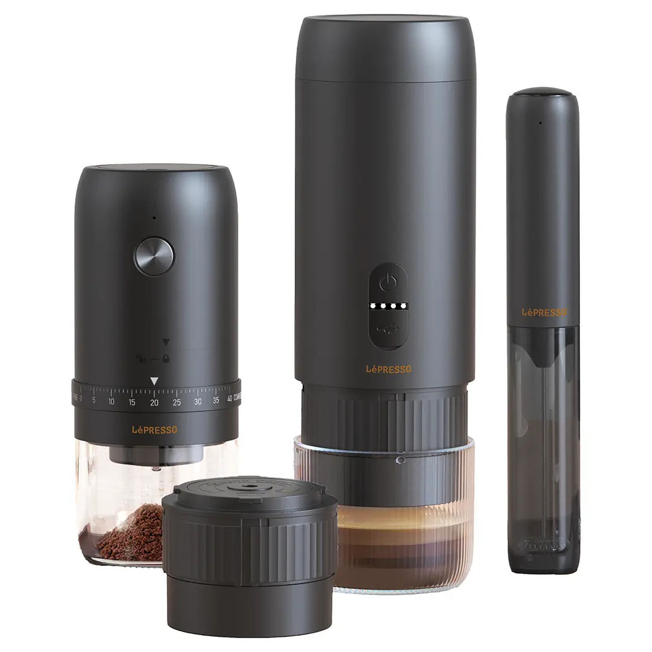 LePresso Brewology Coffee Kit / Espresso Maker + Grinder + Milk Frother / Rechargeable