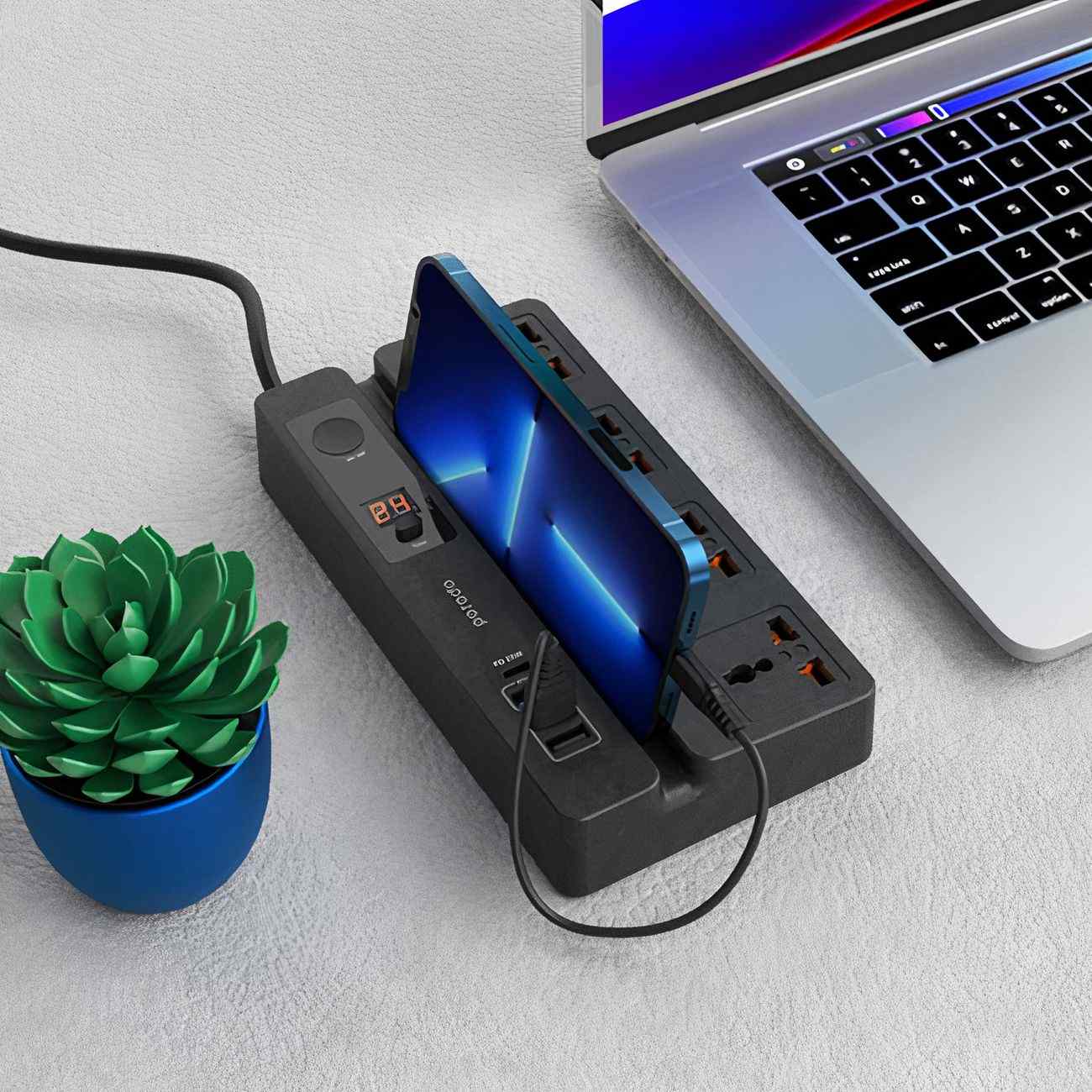 Porodo Multi Function Socket With Phone Stand & Digital Timer / 3 Meter ...