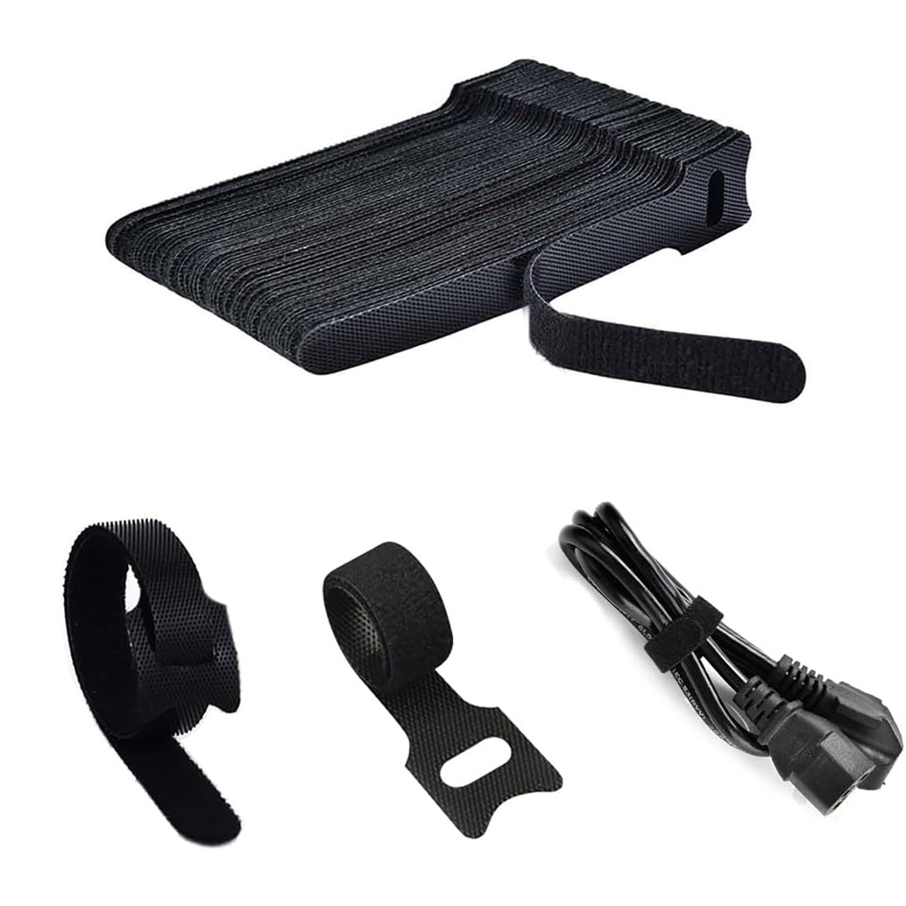 Cable Organizer Pack / Flexible & Reusable / 100 Pieces / Black
