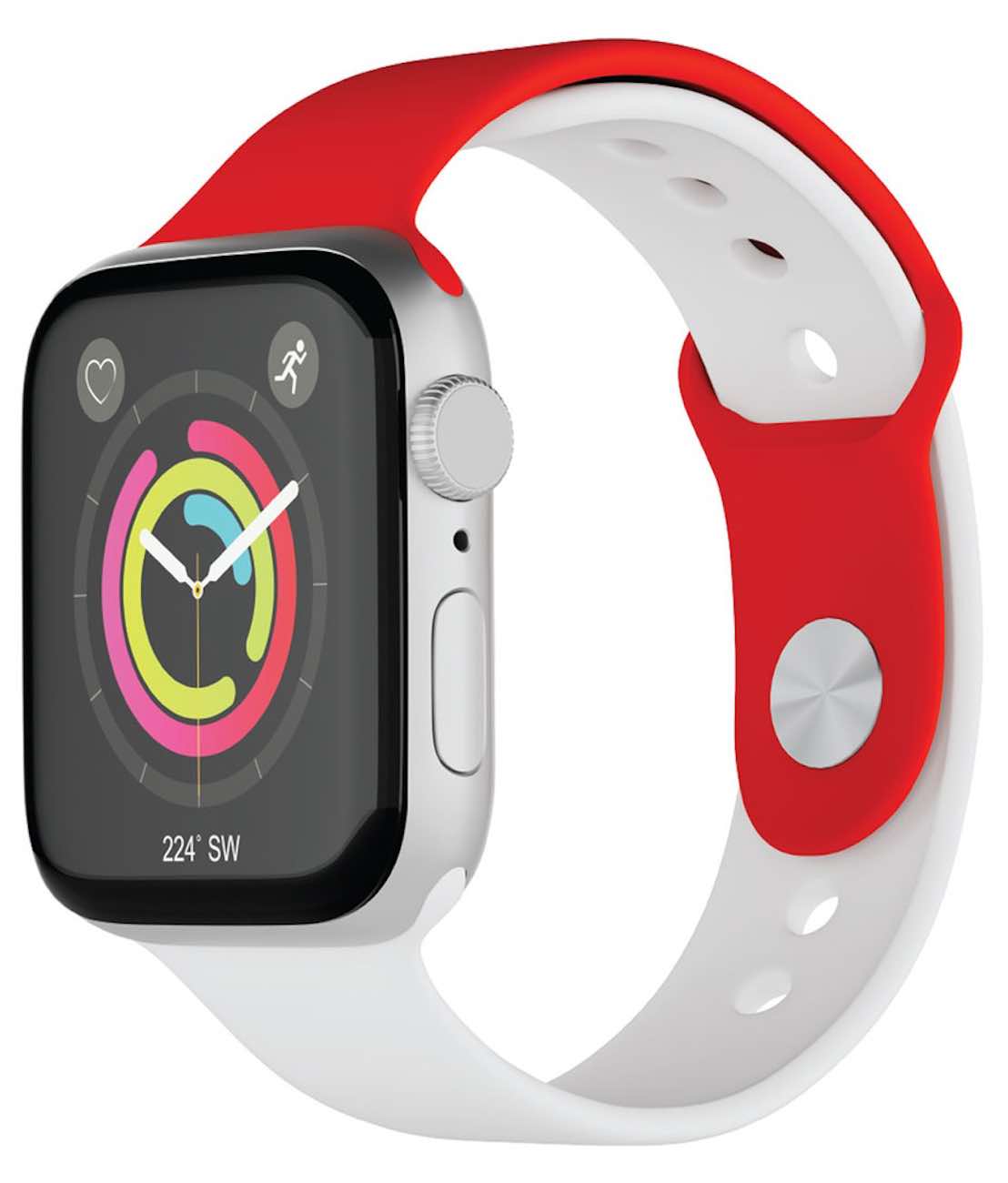 Porodo Apple Watch Strap / Size 42 / 44 / 45 / Sporty Silicone / White & Red