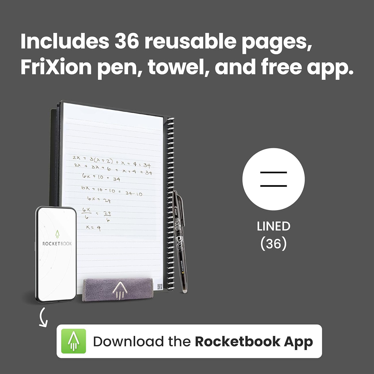 Rocketbook Core Smart Notebook / Reusable / Includes Pen / Size 8.8 x 6 ...
