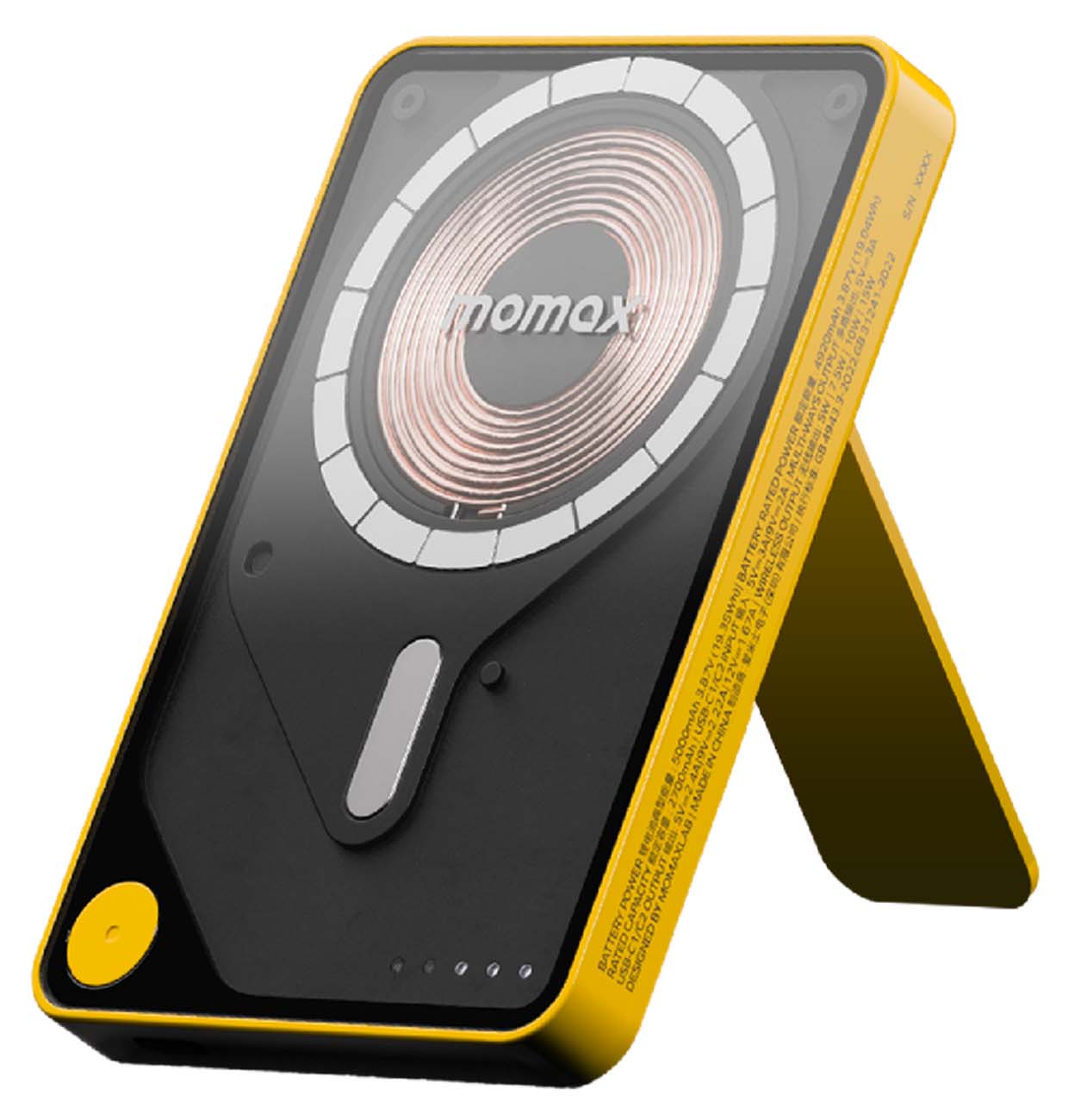 Momax Wireless Power Bank / 5000 mAh / Built-in Stand + Type-C Cable / MagSafe / Yellow