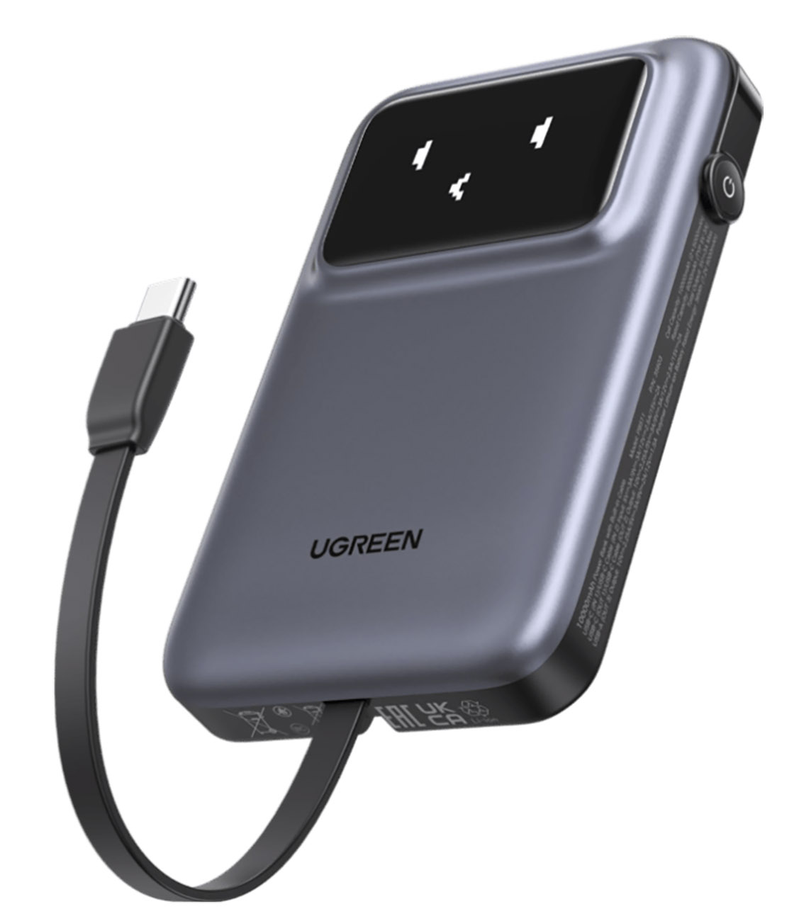 UGreen Uno Power Bank / 10,000mAh / 30W / Built-in Type-C Cable / Cute Design / Grey