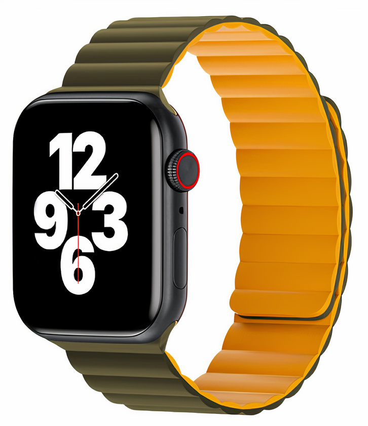 سير WiWU المغناطيسي / حجم 42 و 49 / سليكون / مقاوم للماء / اخضر زيتي و اصفر