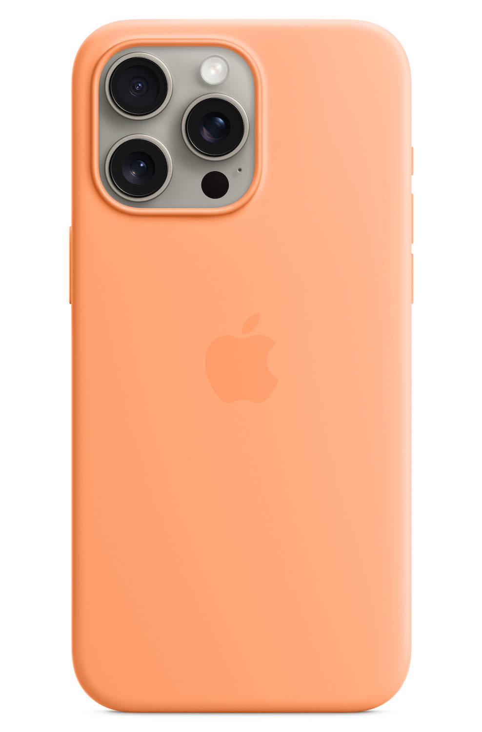 Original Apple Silicone Case for iPhone 15 Pro Max / Supports MagSafe / Orange Sorbet