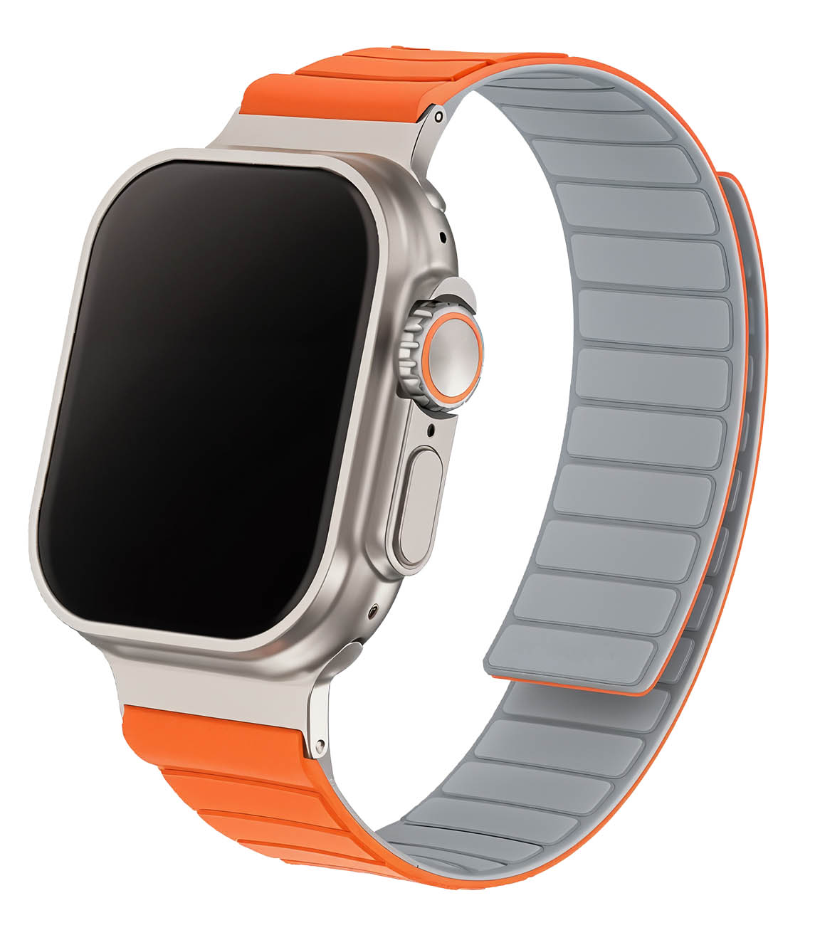 سير Remson المغناطيسي لساعة ابل / حجم 42 و 44 و 45 و 49 / مقاوم للماء / برتقالي و رمادي