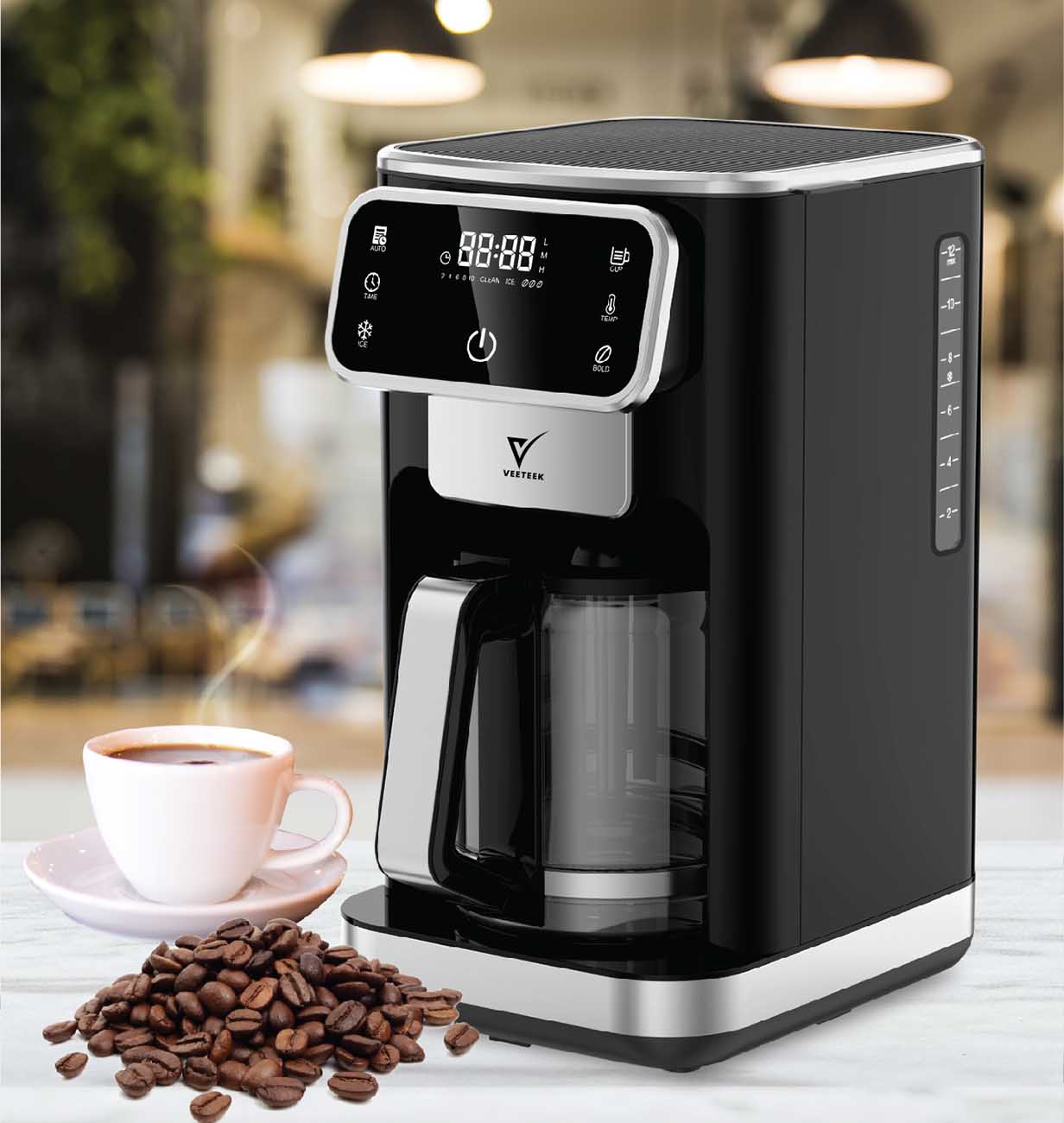 مكينة قهوة من Veeteek / سعة 1.8 لتر / قوة 1100 واط / شاشة LED