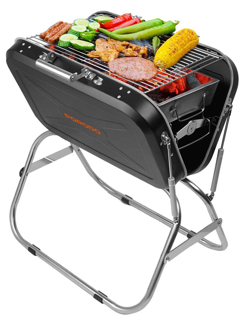 Open Box / Porodo Portable Charcoal Grill / Strong & Durable Design / Foldable / Perfect for Camping