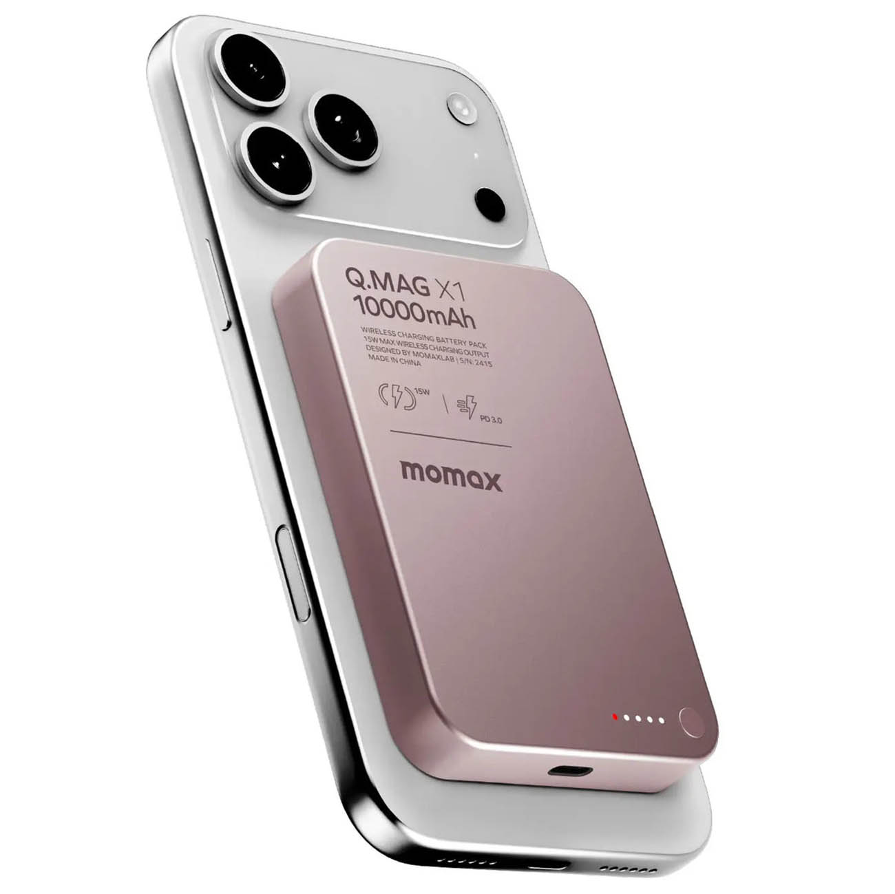 بطارية Q.Mag X1 المغناطيسية الجيل الثاني من Momax / سعة 10 الاف mAh  / تدعم MagSafe / وردي