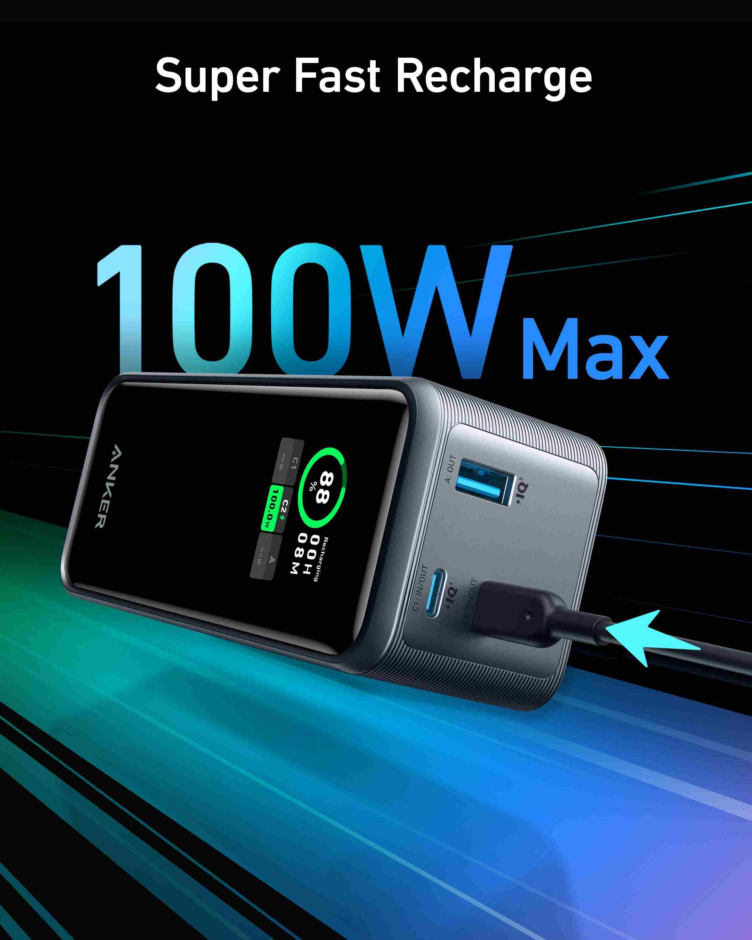Anker Prime Power Bank / 20000 mAh Capacity / 2 USB-C Port & 1 USB