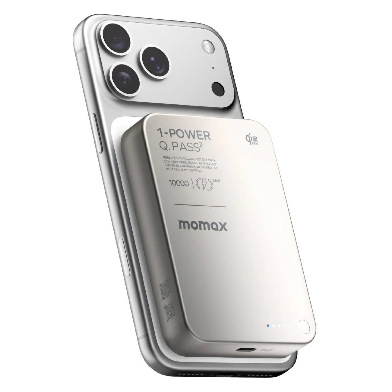 Momax Wireless Power Bank / 10,000mAh / 25W Wireless Charging + 30W Type-C Port / Titanium 