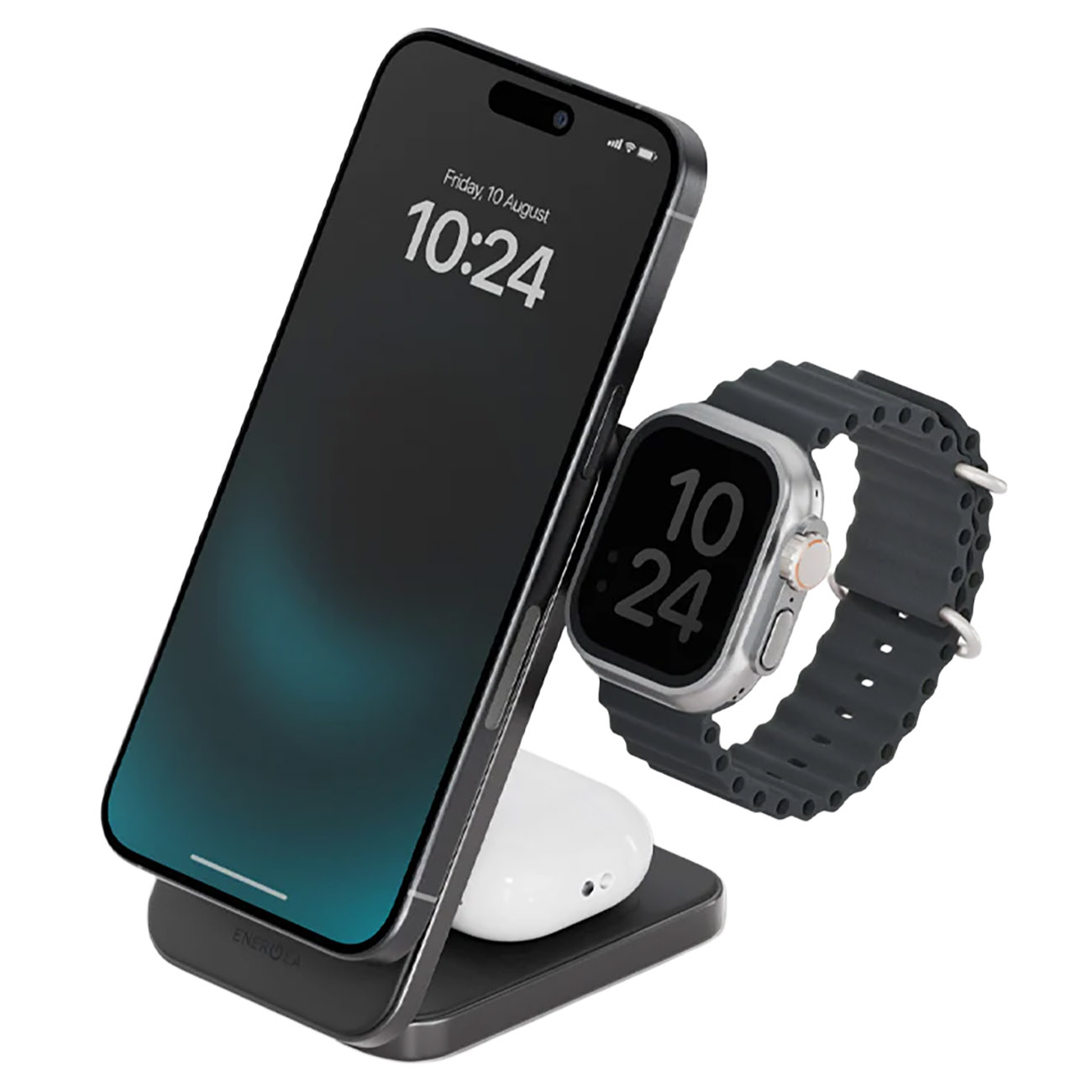 Energea Stand & Charger / Charges Phone + Watch + AirPods / MagSafe Compatible / Gunmetal 