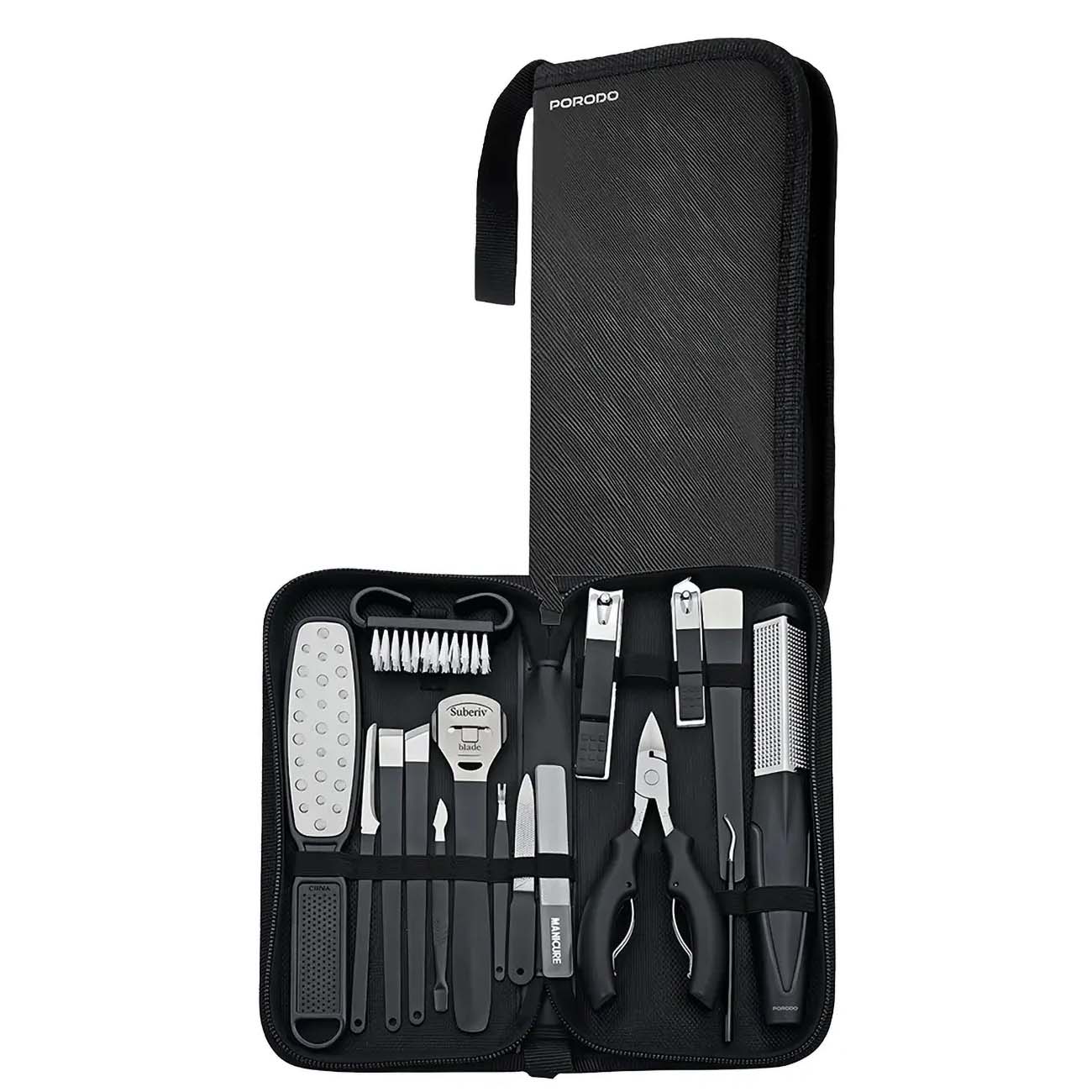 Porodo Nail Clipper Set / 16 Pieces / For Manicure & Pedicure / With Practical Case / Black
