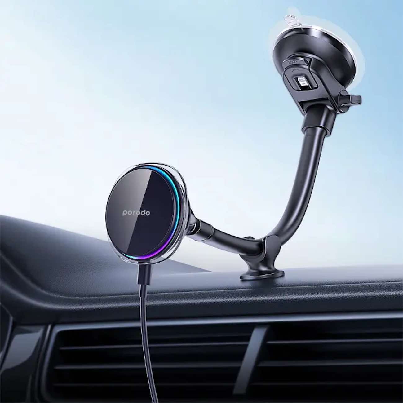 ستاند بورودو المغناطيسي للجوال / يثبت على طبلون السيارة / شاحن مع مبرد قوة 15 واط