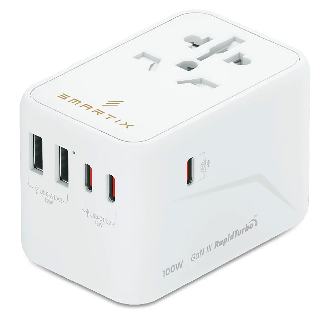 Smartix Travel Adapter / 3 Type-C Ports + 2 USB Ports / Universal Compatibility / 100W Power
