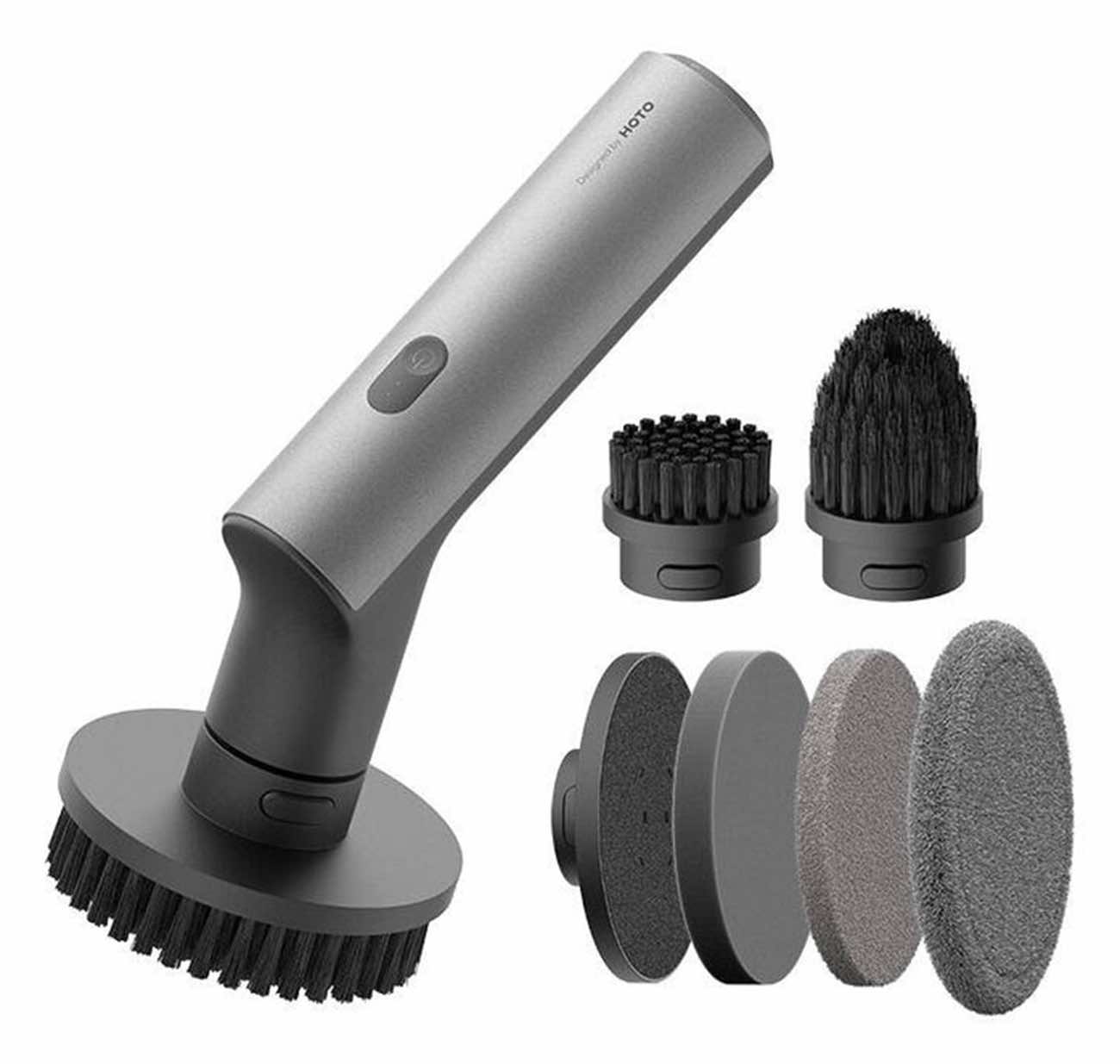 فرشاة تنظيف و بوليش الكترونية من Hoto / طول متغير / مقاومة للماء / مع 6 رؤوس / تعمل بالبطارية