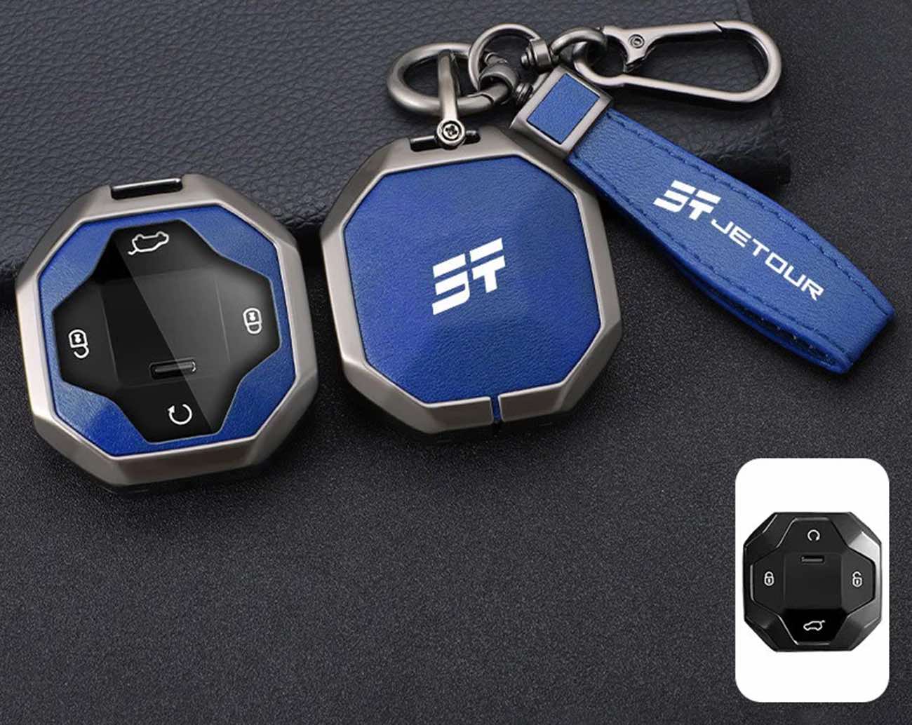 Jetour Traveler Car Remote Cover for 2023 & 2024 / Luxurious Leather / Blue