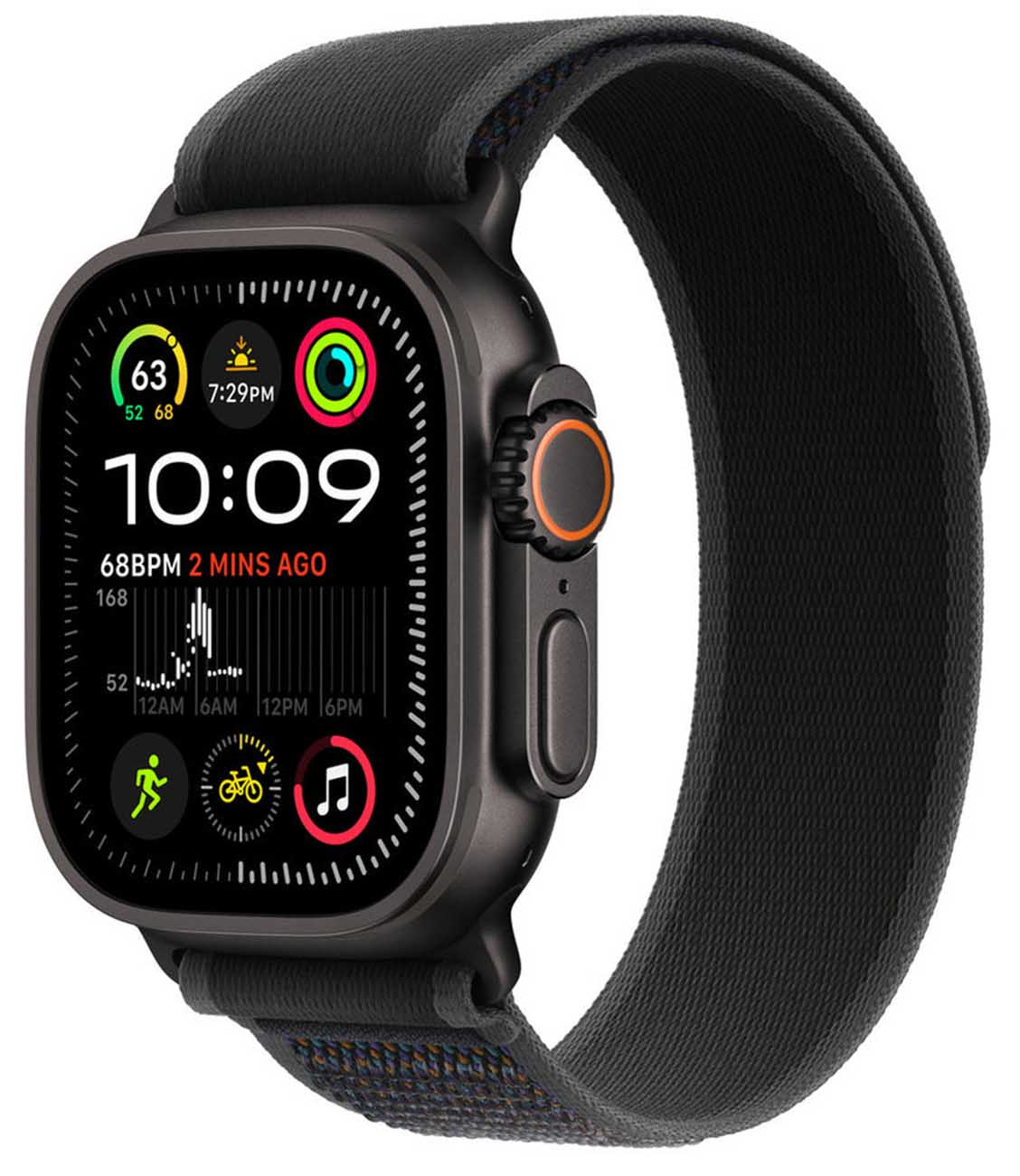 974Bands Trail Loop Sport Apple Watch Strap / Size 42 / 44 / 45 / 49 / Black with Black Steel