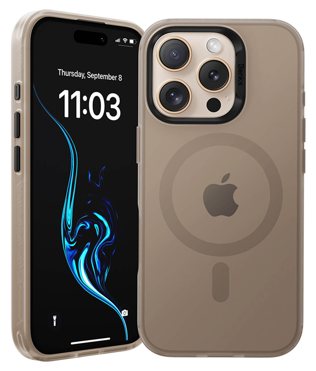 كفر Lucid Armor لايفون 16 برو ماكس من Benks / ضد الطيحات / يدعم MagSafe / لون Desert Titanium