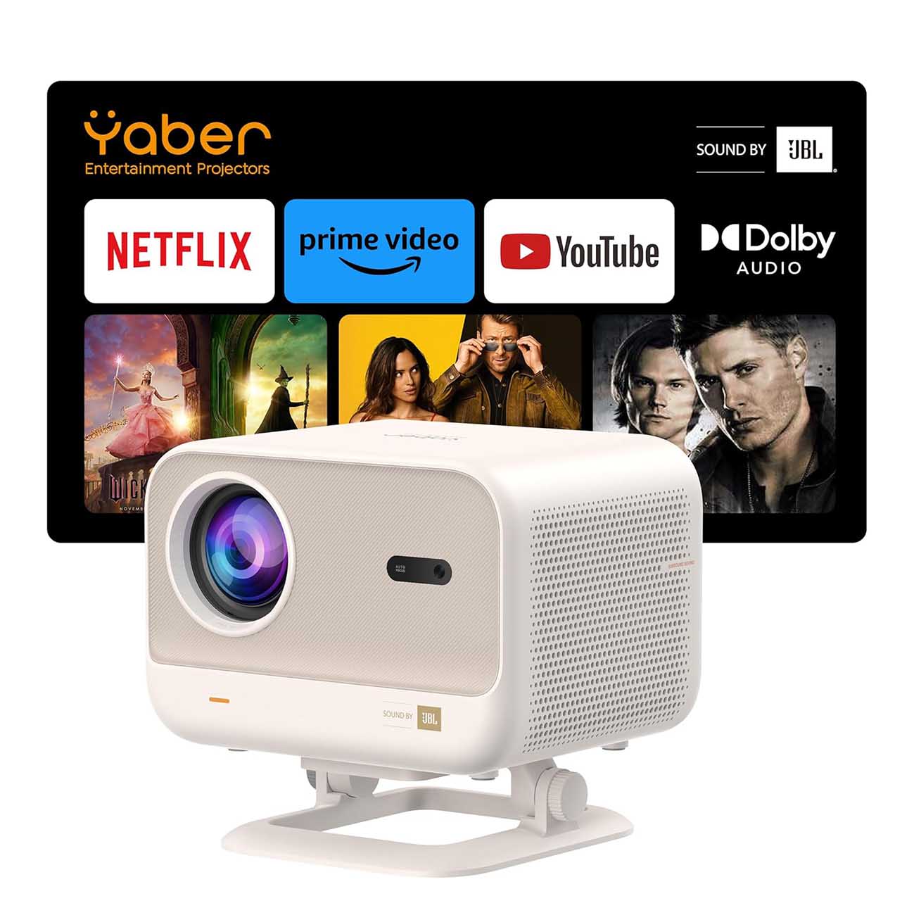 بروجكتر L2 بلس من Yaber / دقة 1080P / مع ستاند مدمج / يدعم اتصال بالبلوتوث والواي فاي / عرض 150 انش