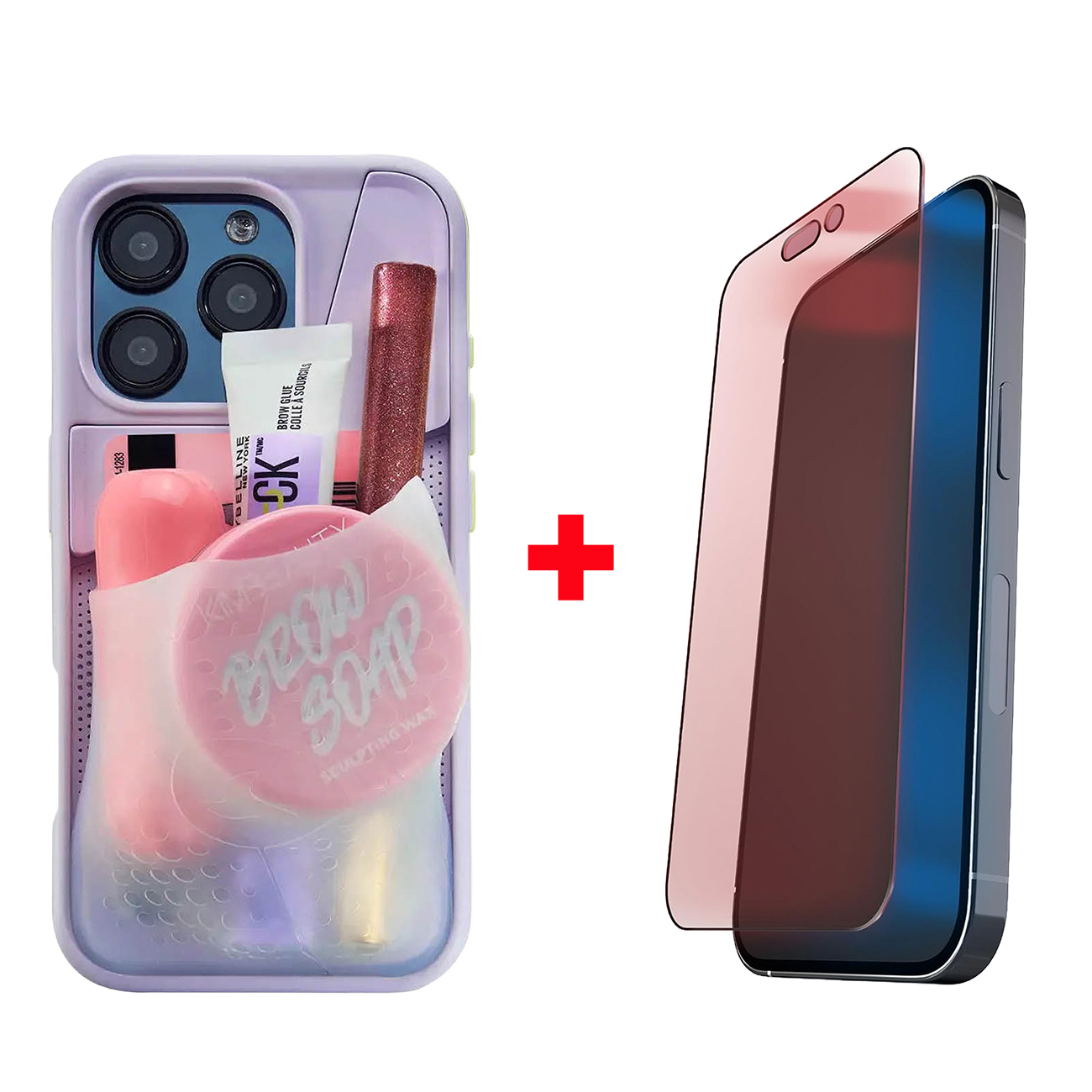 Ninja Labs Flex Pouch Case + BodyGuardz Clear Protection for iPhone 16 Pro / Purple