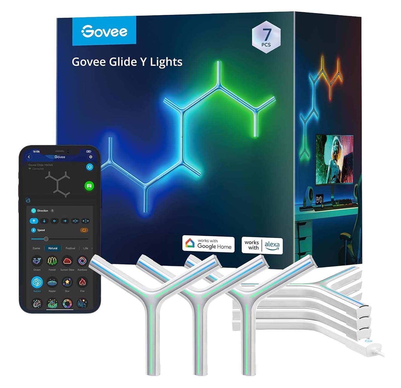 Govee Glide Y Smart Light / App Control / Color Changing / 7 Pieces / Supports Voice Commands