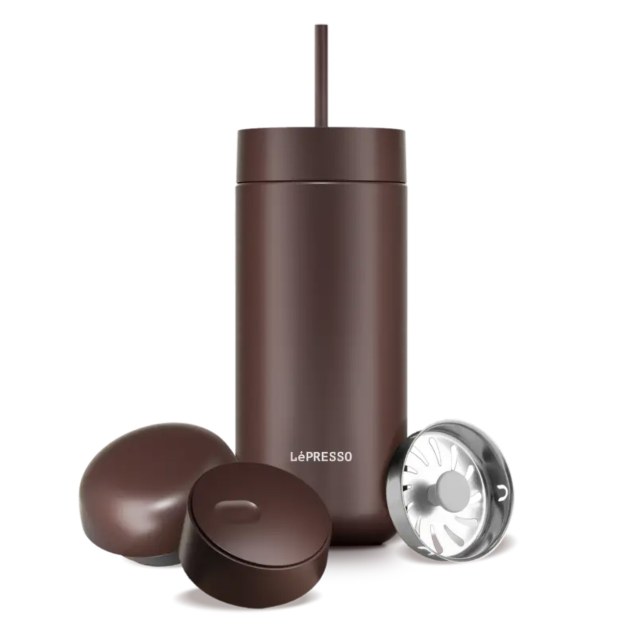 LePresso TripleQuench Tumbler / 470ml Capacity / With 3 Lids / For Hot & Cold Drinks / Brown
