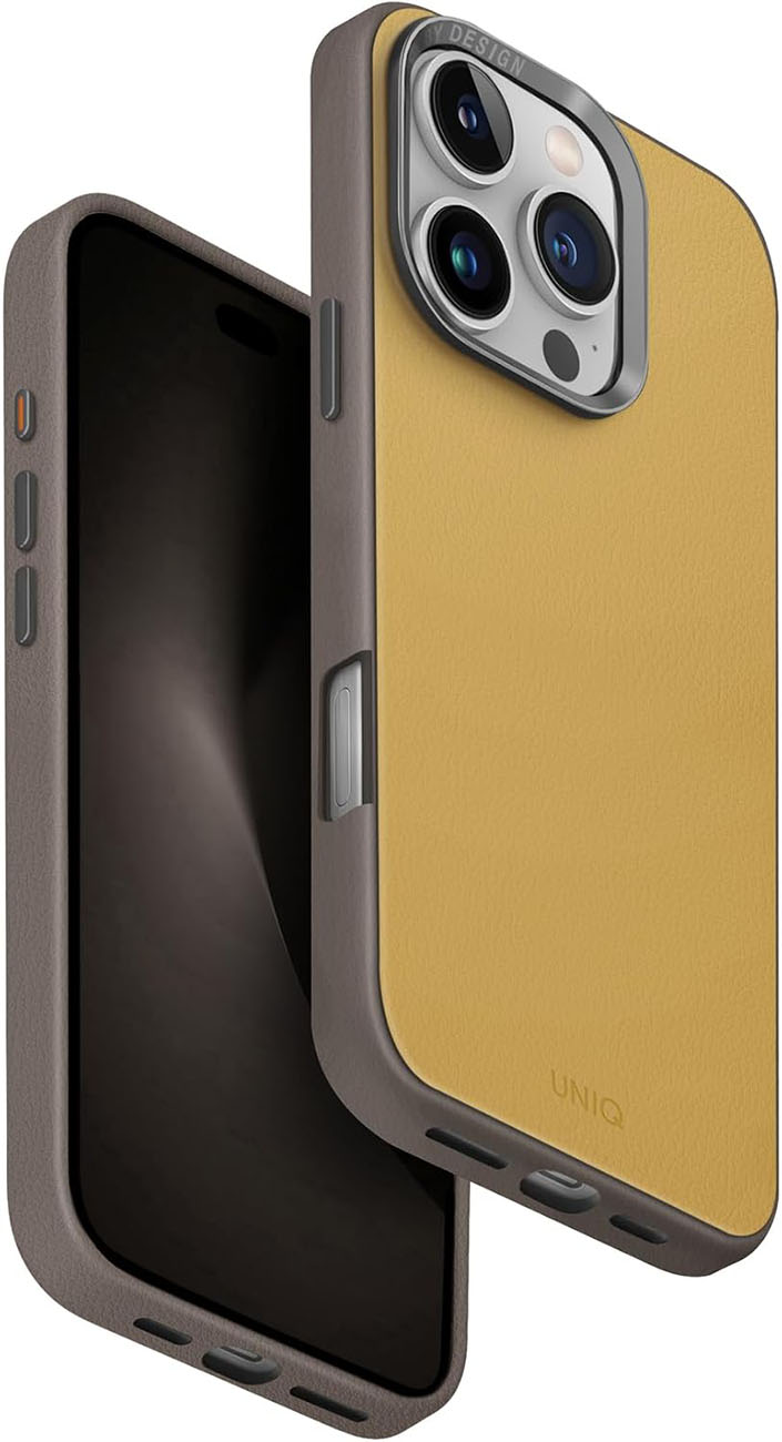 Uniq Lyden Case for iPhone 16 Pro / MagSafe / Drop Protection / Vegan Leather / Canary Yellow