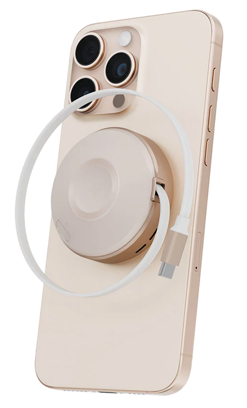 Energea Wireless Charger / Charges Phone + Watch / Built-in Type-C Cable + Stand / MagSafe / Gold