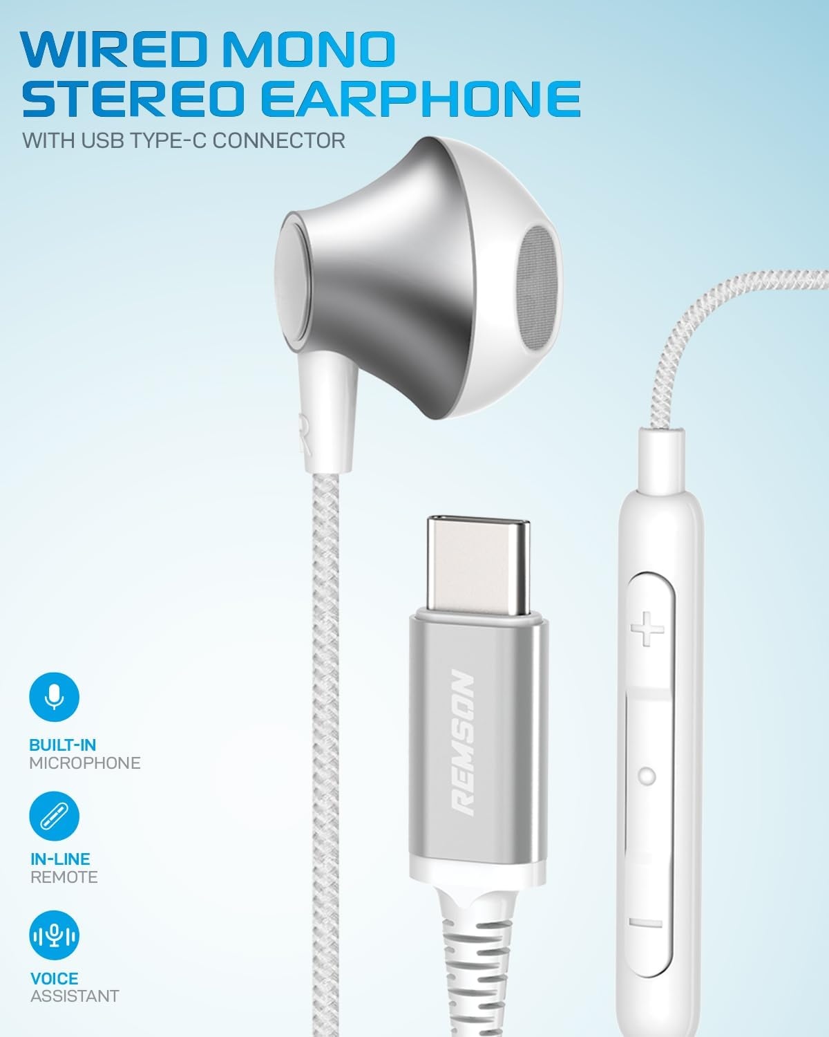 Remson Wired Mono Earphone With USB Type-C Port / White in Qatar